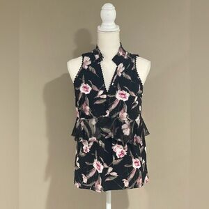 WHBM Black Floral Tiered Top